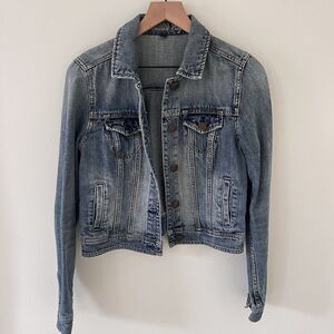 American Eagle Jean Jacket Women Medium Denim Button Front Long Sleeve Blue